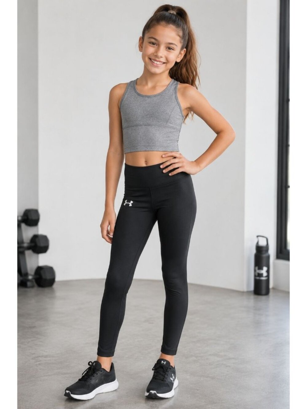 Under Armour Youth Large Black Athletic Leggings Girls Compression Workout Pants